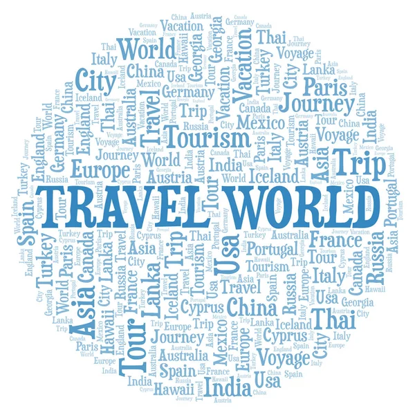 Reisewelt Wortwolke Wordcloud Nur Mit Text Erstellt — Stockfoto