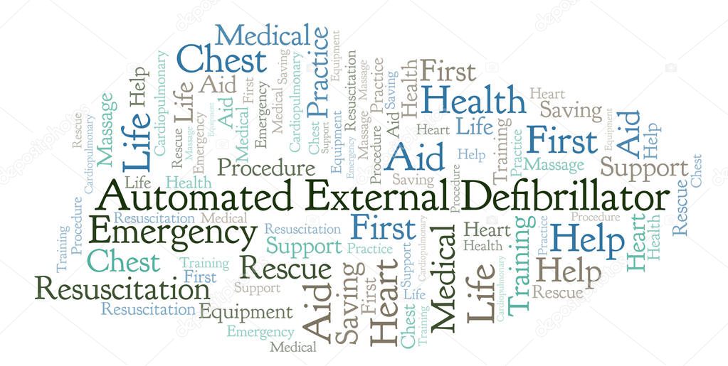 Automated External Defibrillator word cloud, made with text only