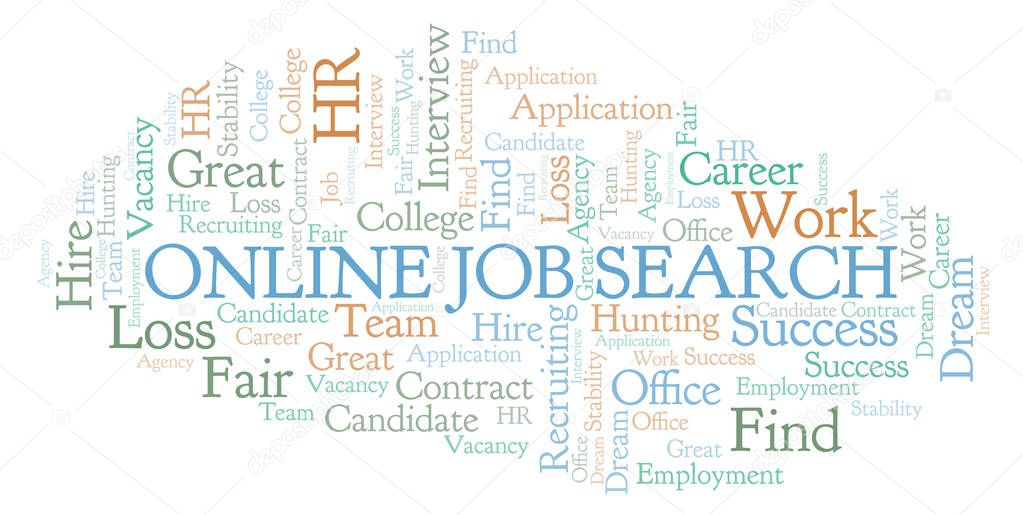 Online Job Search word cloud. Wordcloud made with text only.