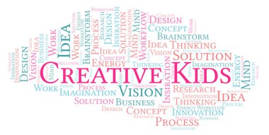 Yaratıcı çocuklar yalnızca metin ile yapılmış bulut, kelime