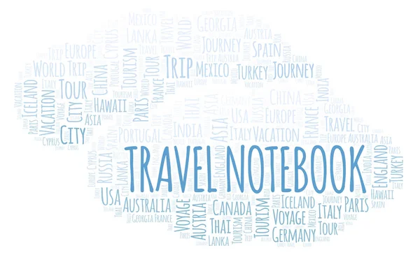 Notebook Viagem Nuvem Palavras Wordcloud Feito Apenas Com Texto — Fotografia de Stock