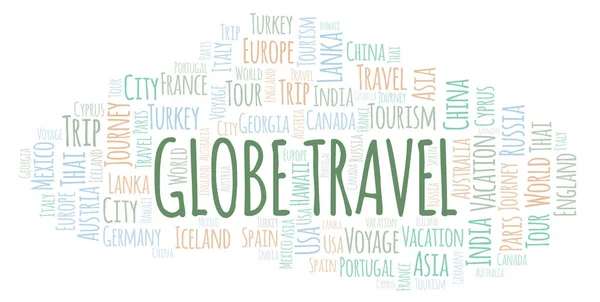 Globe Utazási Szó Felhő Wordcloud Készült Csak Szöveg — Stock Fotó