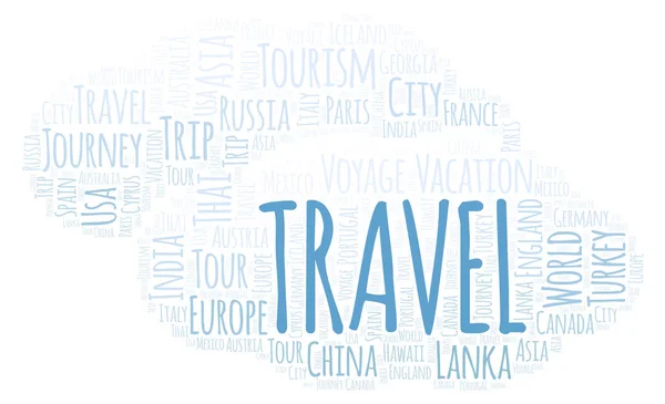 Parole Viaggio Nuvola Wordcloud Realizzato Solo Con Testo — Foto Stock