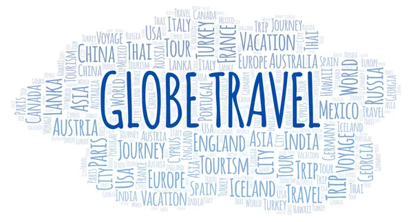 Globe Travel word cloud. Wordcloud made with text only.