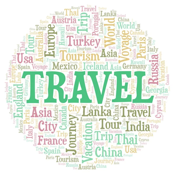 Nuvem Palavras Viagem Wordcloud Feito Apenas Com Texto — Fotografia de Stock