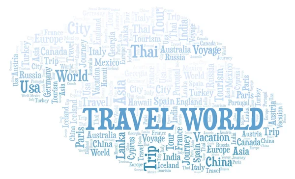 Viaje Mundial Palabra Nube Wordcloud Hecho Solo Con Texto — Foto de Stock