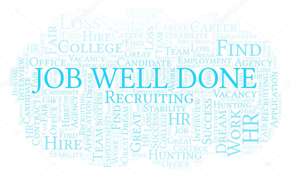 Job Well Done word cloud. Wordcloud made with text only.