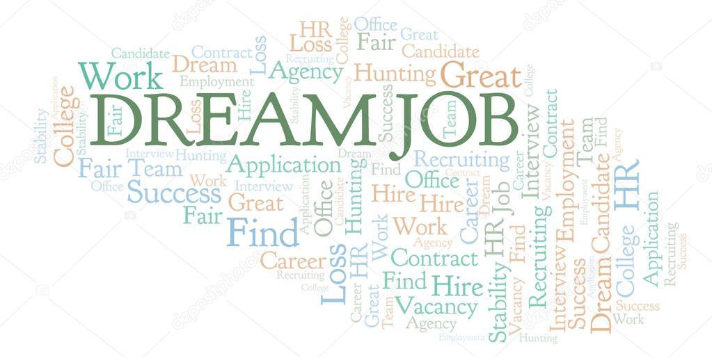 Dream Job word cloud. Wordcloud made with text only.