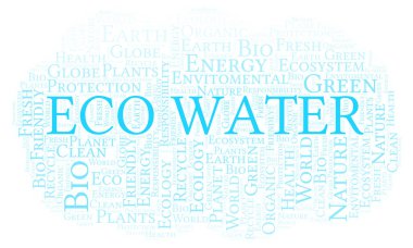 Eko su kelime bulutu. Yalnızca metin ile yapılan Wordcloud.