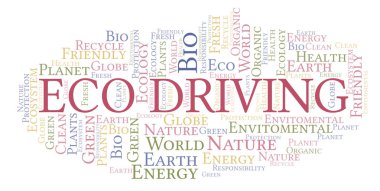 Kelime bulutu Eco sürüş. Yalnızca metin ile yapılan Wordcloud.