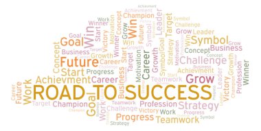 Yol başarı için kelime bulutu. Yalnızca metin ile yapılan Wordcloud.