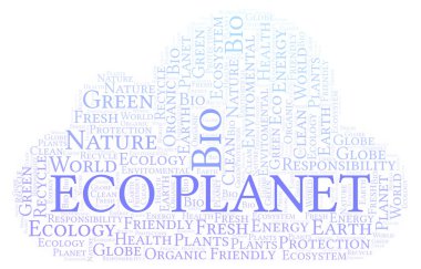 Eco Planet kelime bulutu. Yalnızca metin ile yapılan Wordcloud.