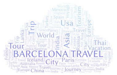 Barcelona seyahat kelime bulutu. Yalnızca metin ile yapılan Wordcloud.