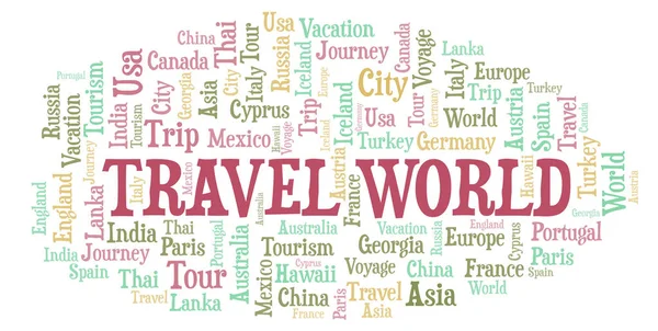 Reizen Wereld Word Cloud Wordcloud Gemaakt Met Alleen Tekst — Stockfoto