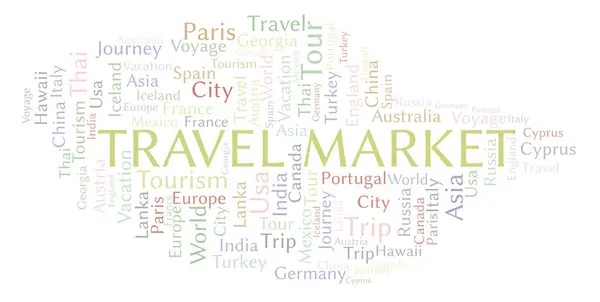 Travel Market Parola Nuvola Wordcloud Realizzato Solo Con Testo — Foto Stock