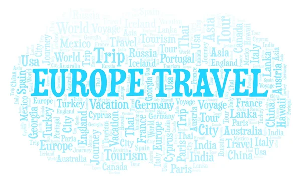 Európa Travel Szó Felhő Wordcloud Készült Csak Szöveg — Stock Fotó