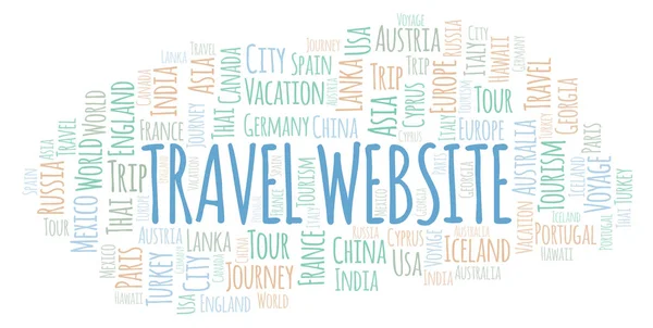 Seyahat Web Sitesi Kelime Bulutu Yalnızca Metin Ile Yapılan Wordcloud — Stok fotoğraf
