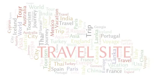 Travel Site Nuvem Palavras Wordcloud Feito Apenas Com Texto — Fotografia de Stock