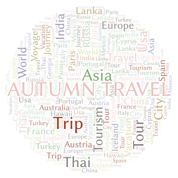 Autumn Travel Nuvem Palavras Wordcloud Feito Apenas Com Texto — Fotografia de Stock