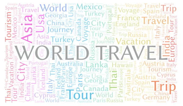 Mundo Viajes Palabra Nube Wordcloud Hecho Solo Con Texto — Foto de Stock