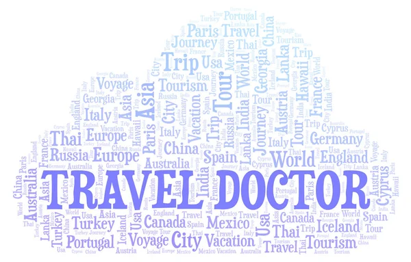 Travel Doctor Parola Nuvola Wordcloud Realizzato Solo Con Testo — Foto Stock
