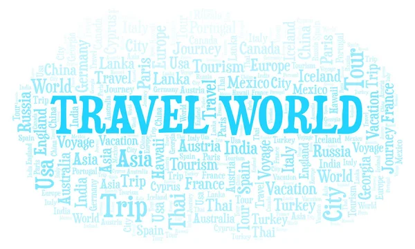 Mundo Viagem Nuvem Palavras Wordcloud Feito Apenas Com Texto — Fotografia de Stock