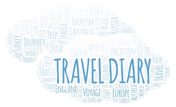 Diário Viagem Nuvem Palavras Wordcloud Feito Apenas Com Texto — Fotografia de Stock