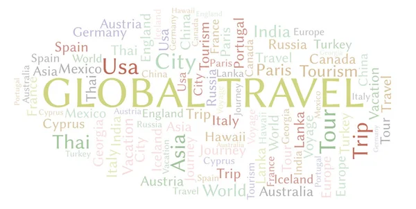 Global Travel Parola Nuvola Wordcloud Realizzato Solo Con Testo — Foto Stock