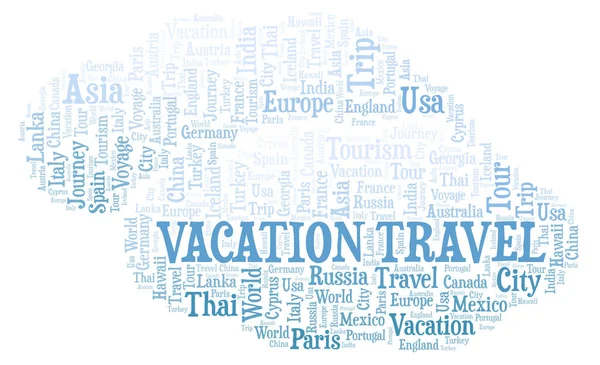 Vacanze Viaggio Parola Nube Wordcloud Realizzato Solo Con Testo — Foto Stock