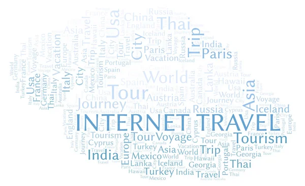 Internet Travel Parola Nube Wordcloud Realizzato Solo Con Testo — Foto Stock
