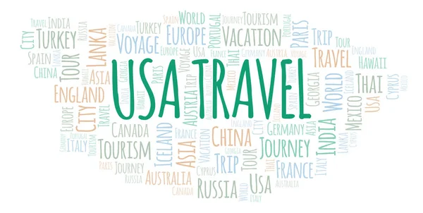 Cestování Usa Slovo Mrak Wordcloud Pouze Text — Stock fotografie
