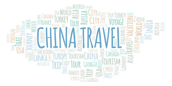 Çin Seyahat Kelime Bulutu Yalnızca Metin Ile Yapılan Wordcloud — Stok fotoğraf