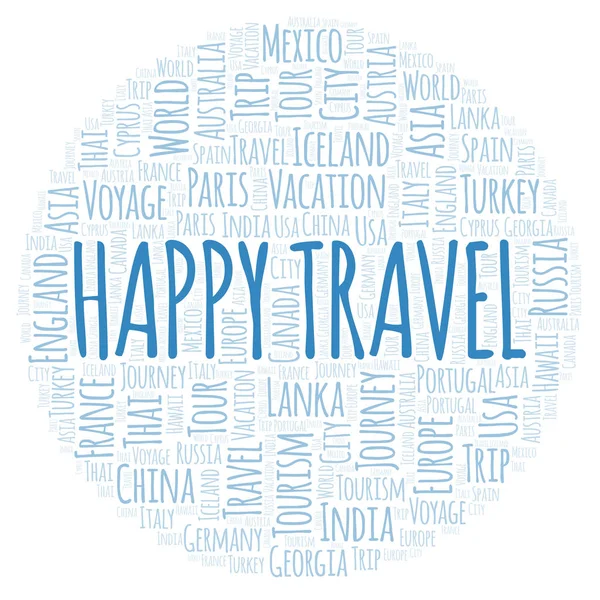Happy Travel Słowo Cloud Projekt Wykonany Tylko Tekst — Zdjęcie stockowe