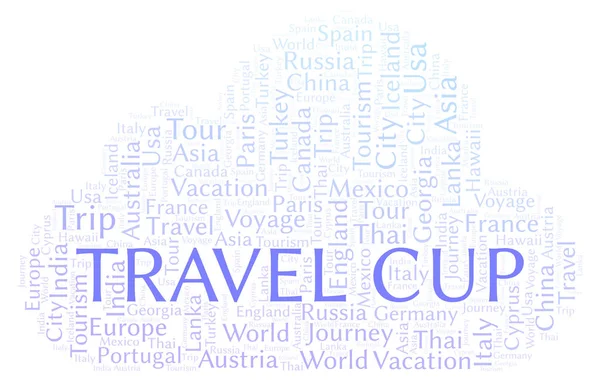 Travel Cup Parola Nuvola Wordcloud Realizzato Solo Con Testo — Foto Stock