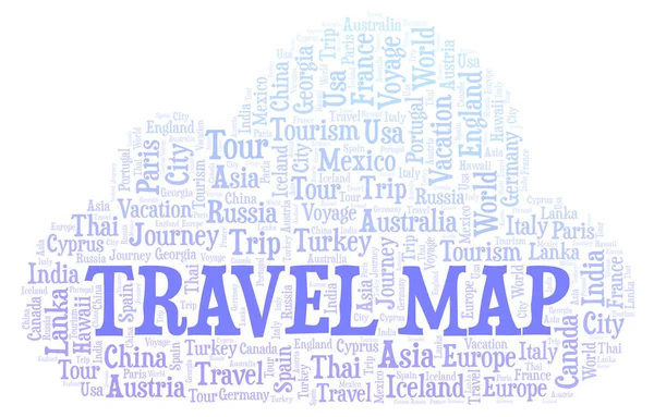 Mapa Viajes Palabra Nube Wordcloud Hecho Solo Con Texto —  Fotos de Stock