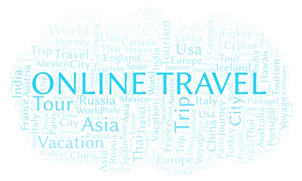 Parole Viaggio Online Cloud Wordcloud Realizzato Solo Con Testo — Foto Stock