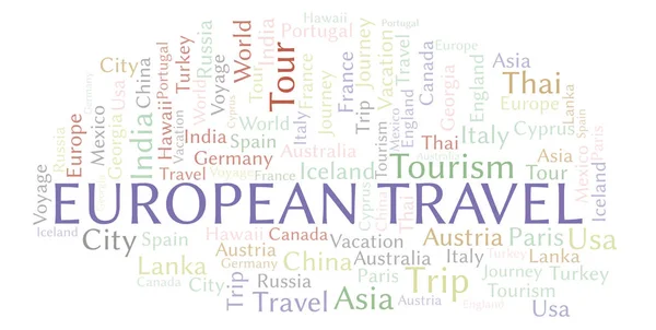 European Travel Parola Nube Wordcloud Realizzato Solo Con Testo — Foto Stock