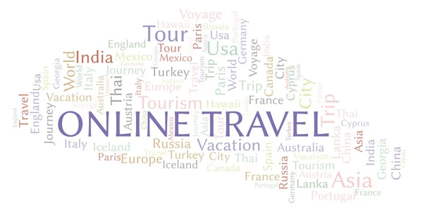 Online Travel Nuvem Palavras Wordcloud Feito Apenas Com Texto — Fotografia de Stock