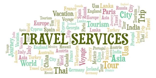 Utazási Szolgáltatások Szó Felhő Wordcloud Készült Csak Szöveg — Stock Fotó