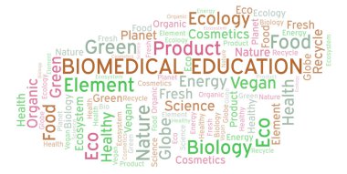 Biyomedikal eğitim kelime bulutu. Yalnızca metin ile yapılan Wordcloud.
