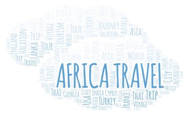 Afrika seyahat etmek sözcük bulut. Yalnızca metin ile yapılan Wordcloud.