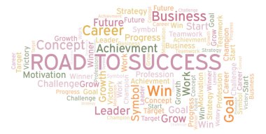 Yol başarı için kelime bulutu. Yalnızca metin ile yapılan Wordcloud.