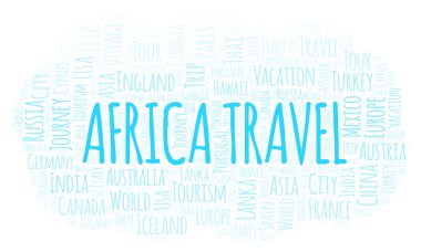 Afrika seyahat etmek sözcük bulut. Yalnızca metin ile yapılan Wordcloud.