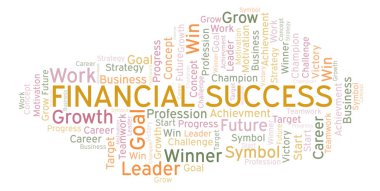 Finansal başarı kelime bulutu. Yalnızca metin ile yapılan Wordcloud.