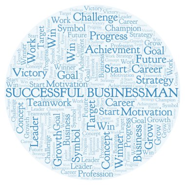 Başarılı iş adamı kelime bulutu. Yalnızca metin ile yapılan Wordcloud.