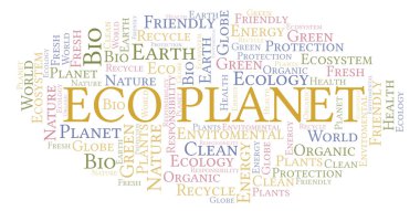 Eco Planet kelime bulutu. Yalnızca metin ile yapılan Wordcloud.