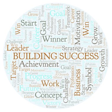 Bina başarı kelime bulut. Yalnızca metin ile yapılan Wordcloud.