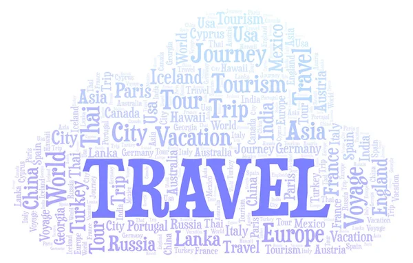 Reisewortwolke Wordcloud Nur Mit Text Erstellt — Stockfoto