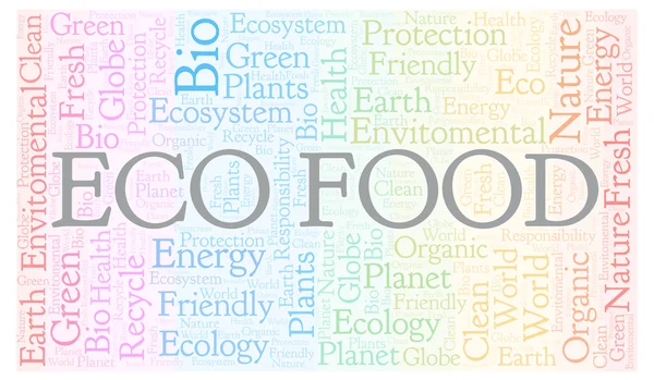 Eco Potraviny Tvaru Srdce Slovo Mrak Wordcloud Pouze Text — Stock fotografie