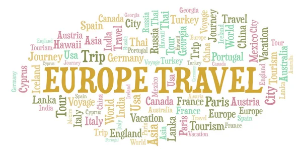 Európa Travel Szó Felhő Wordcloud Készült Csak Szöveg — Stock Fotó